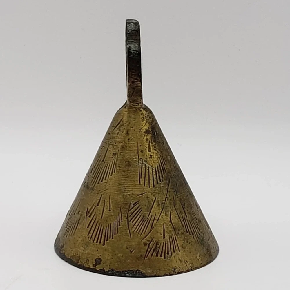 Vintage 1950s Mid Century Modern India Brass Etched/Engraved Bells (Set of 2)